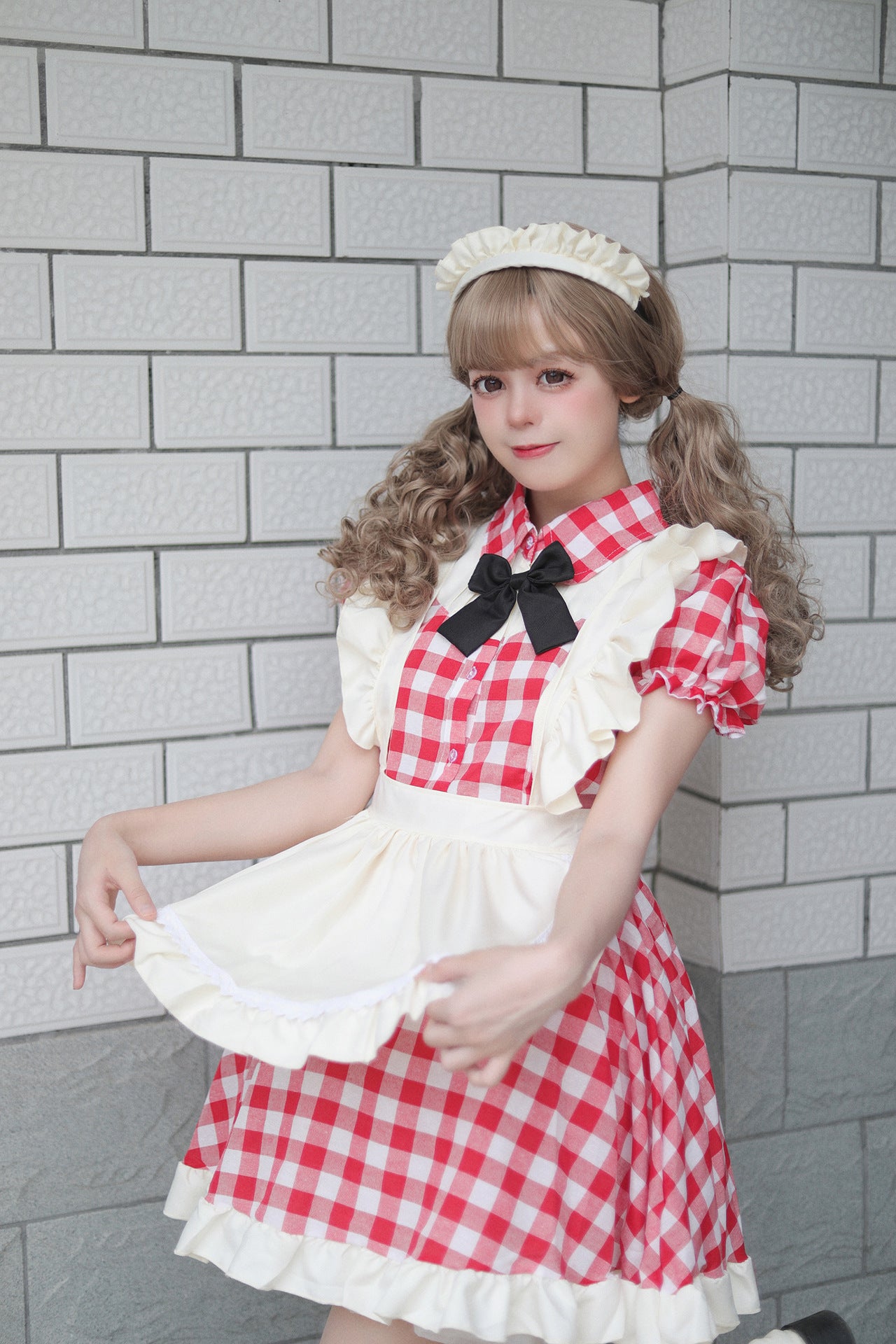 British short checkered maid dress