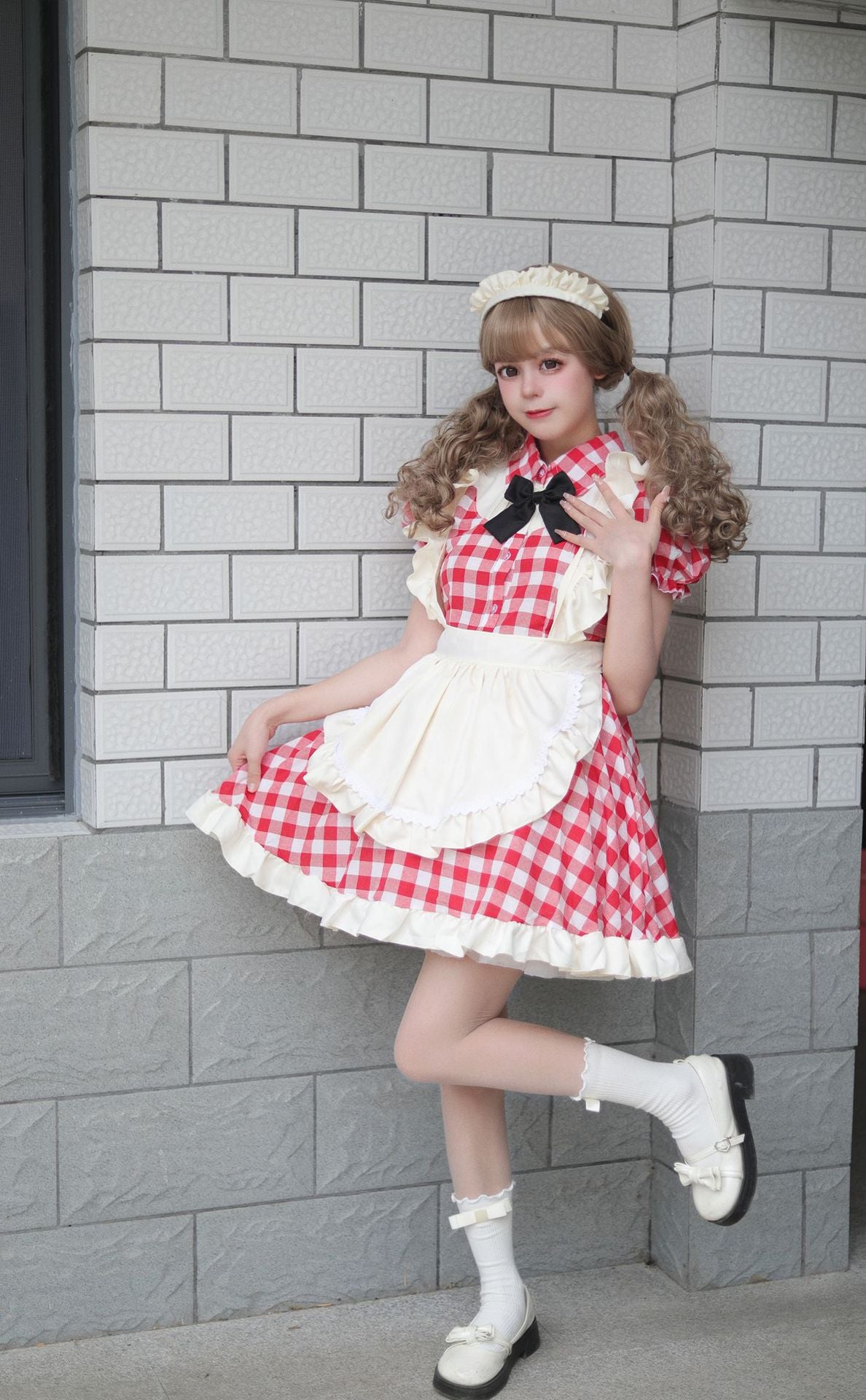 British short checkered maid dress