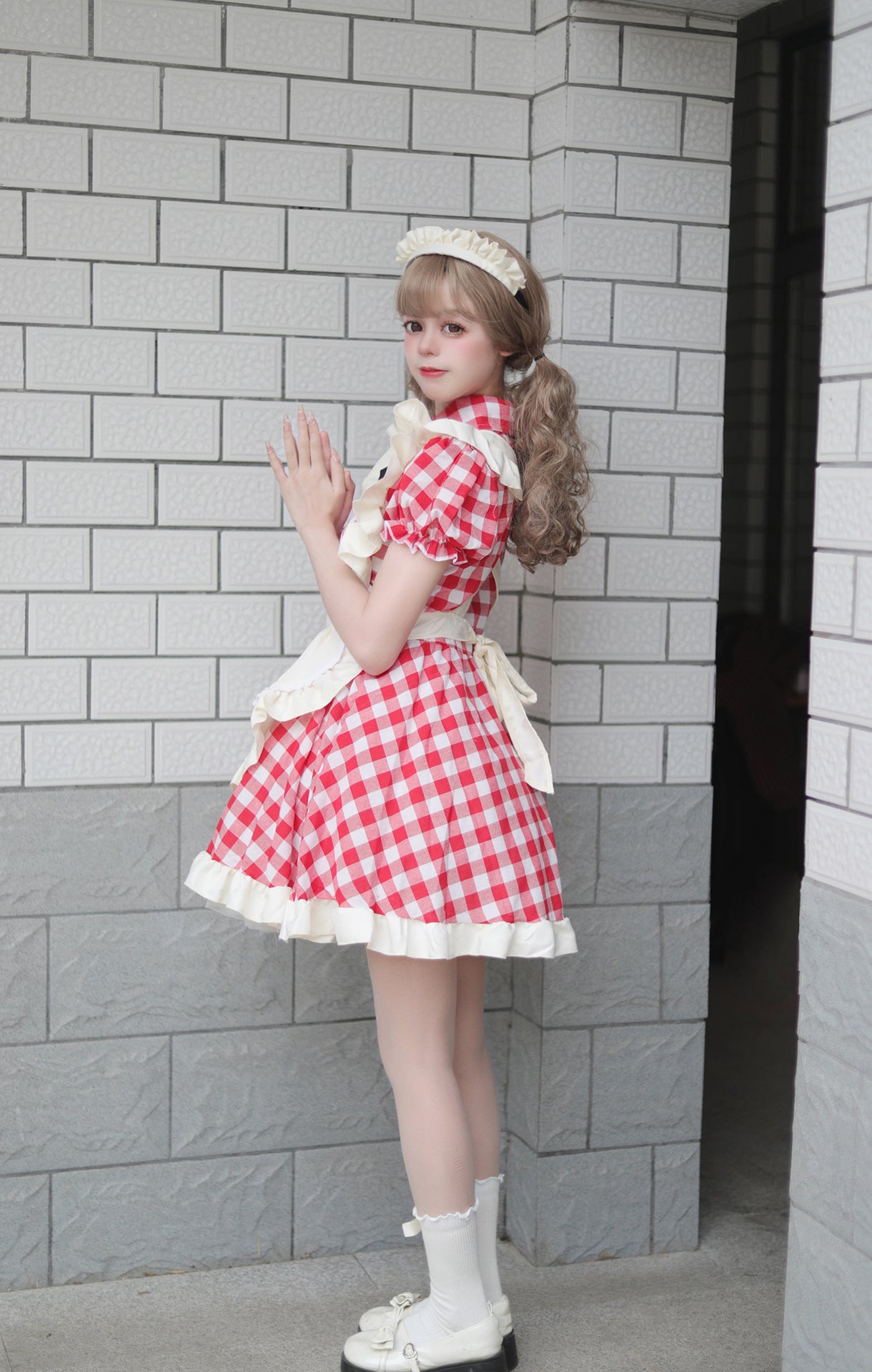 British short checkered maid dress