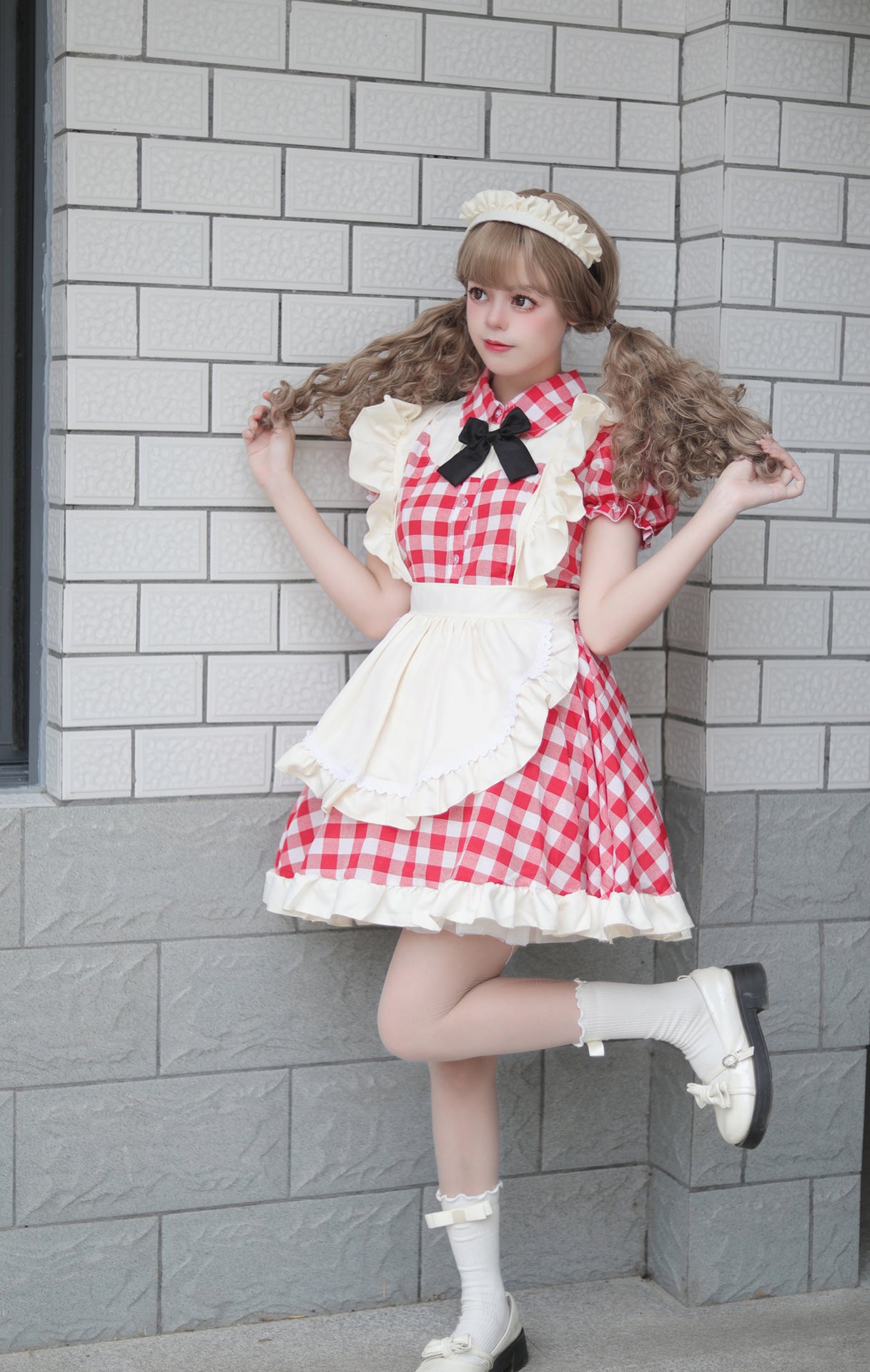 British short checkered maid dress