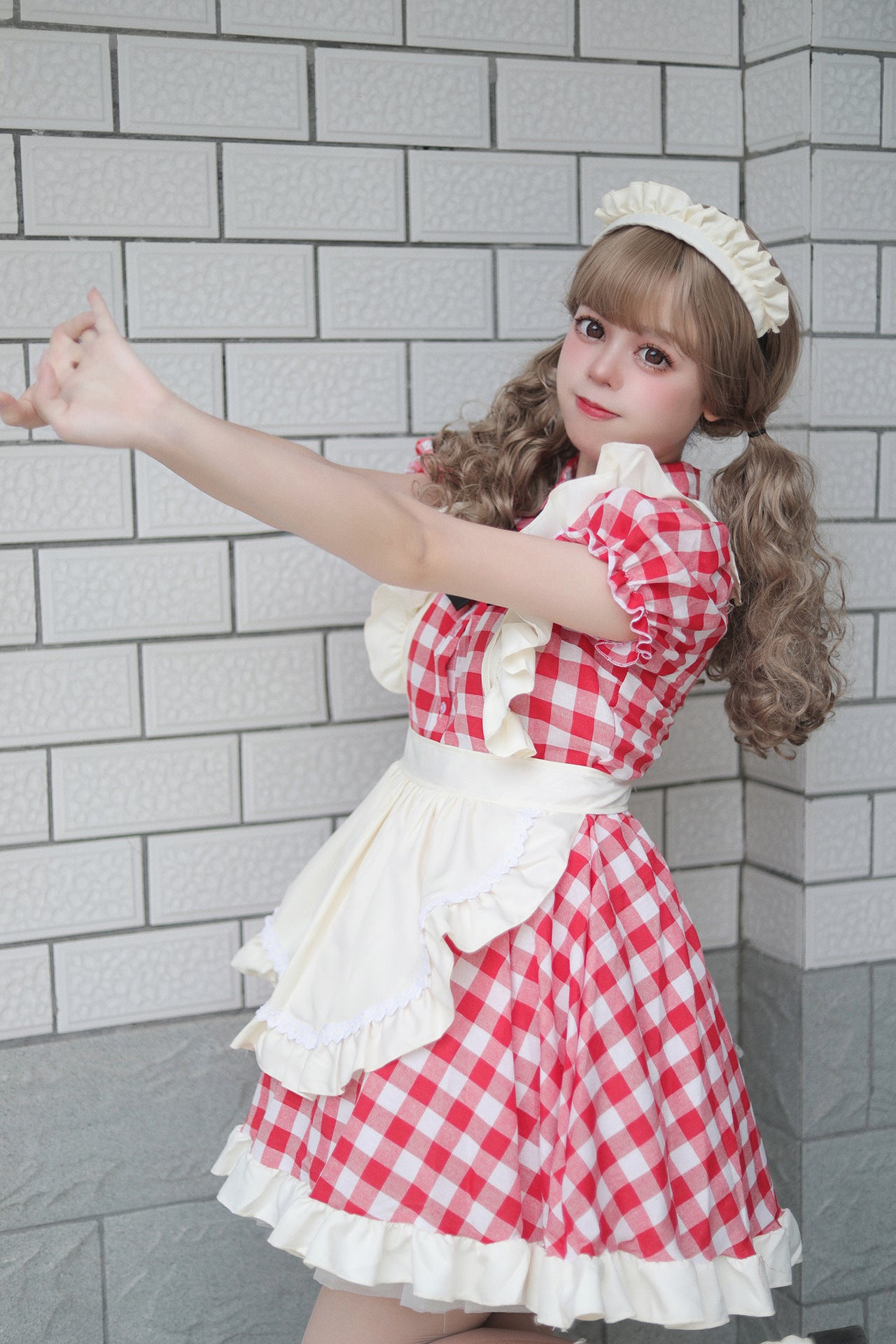 British short checkered maid dress