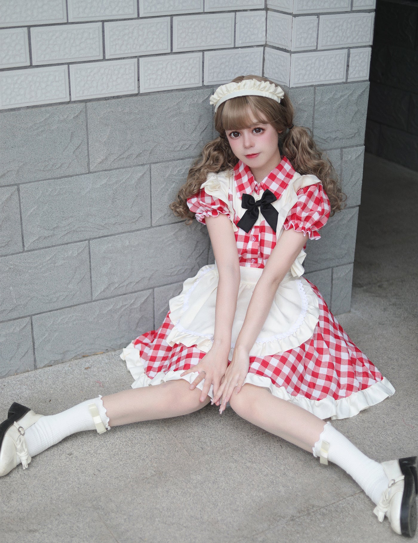 British short checkered maid dress