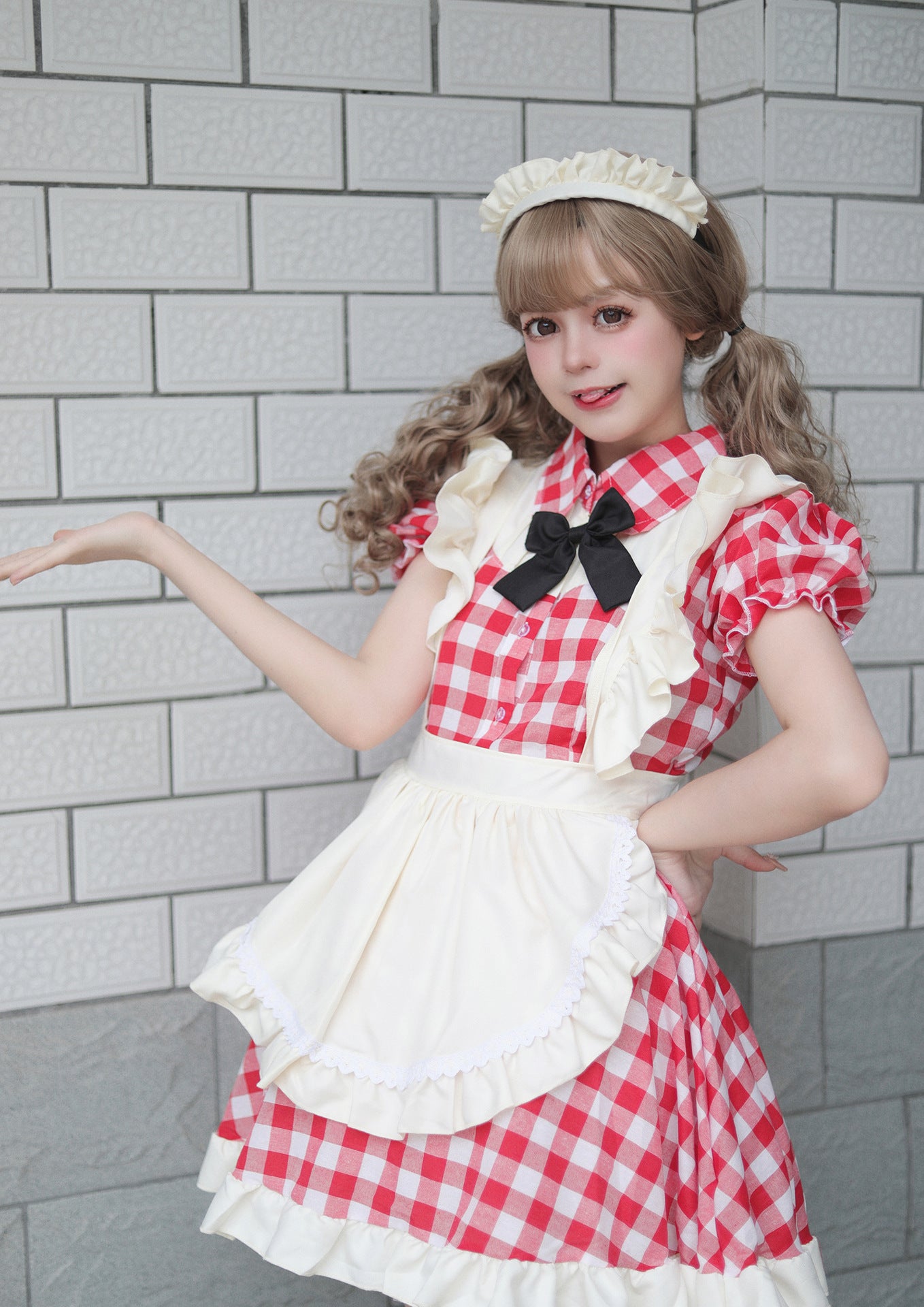 British short checkered maid dress
