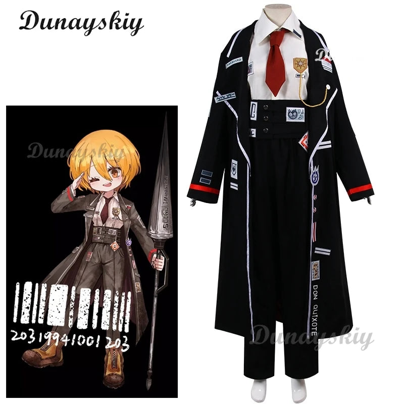 Don Quixote Cosplay Top Pants Coat Game Limbus Company Costume Wig Black Uniform Prop Halloween Carnival Customized