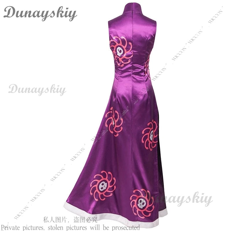 Hancock Boa Cosplay Costume Wig Halloween Costume Party Woman Adult Sexy Comic-Con Oneesan Disguise Purple Dress Set Ear Clips