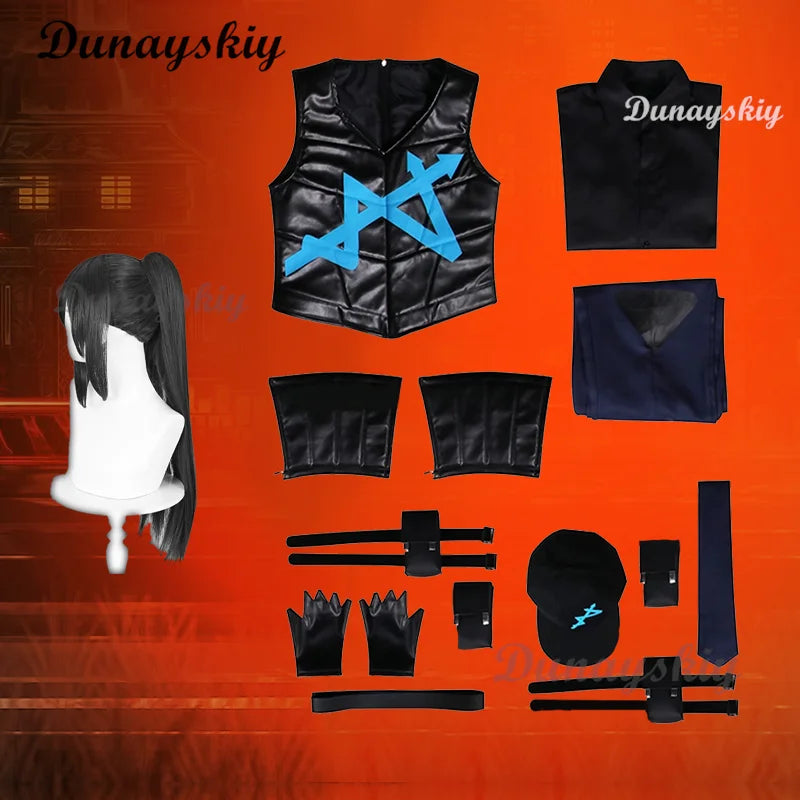 Game Limbus Company  Hong Lu Cosplay Costumes Hong Lu Uniform Clothing Wigs Long Black Jacket Halloween Carnival Costumes anime