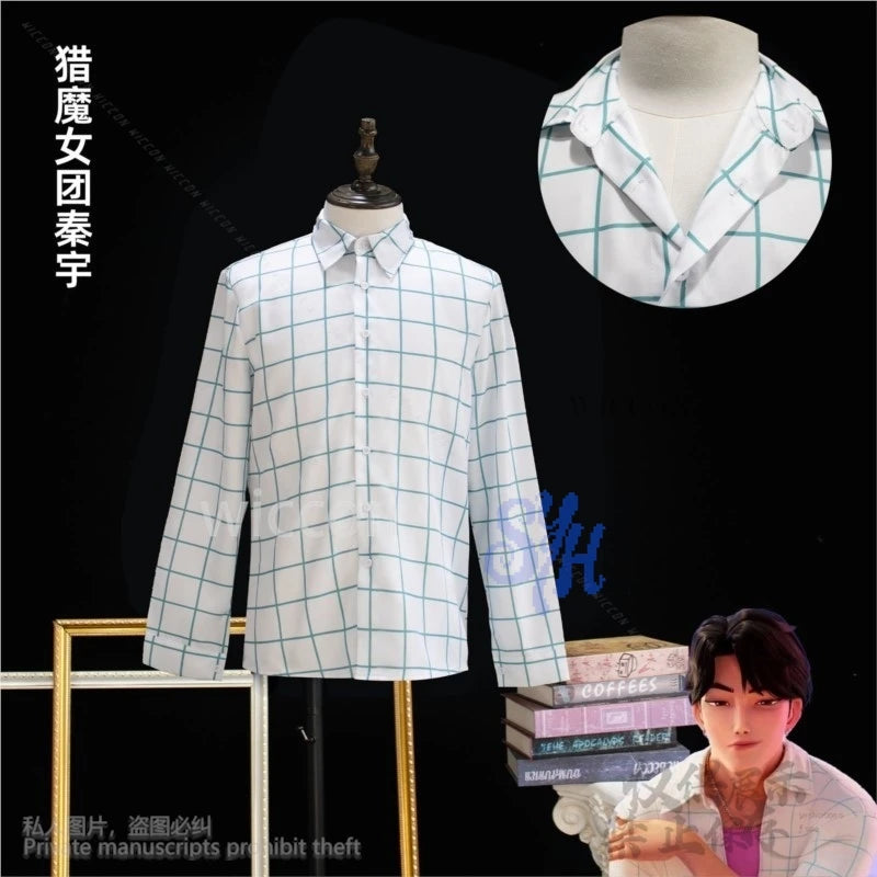 Kpop Demon Saja Boys Soda Pop Uniform Cosplay Jinu Anime Costume Fashion Handsome Korea Idol Retro Plaid Long Sleeve Shirt 코스프레