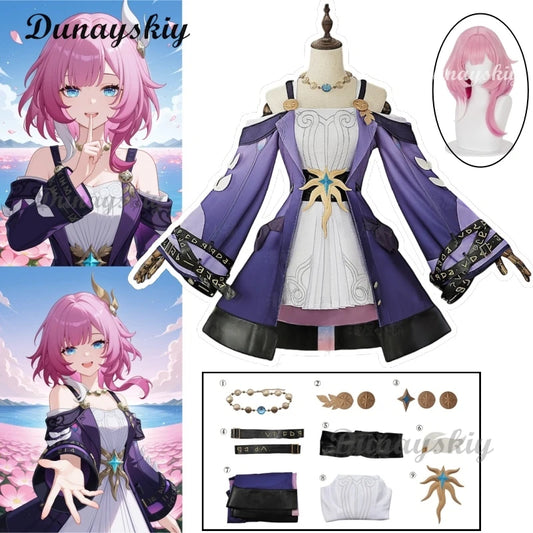 Game Honkai Star Rail Cyrene Cosplay Costume Wig Dress Uniform Headwear Amphoreus Halloween Party Prop For Women Girls
