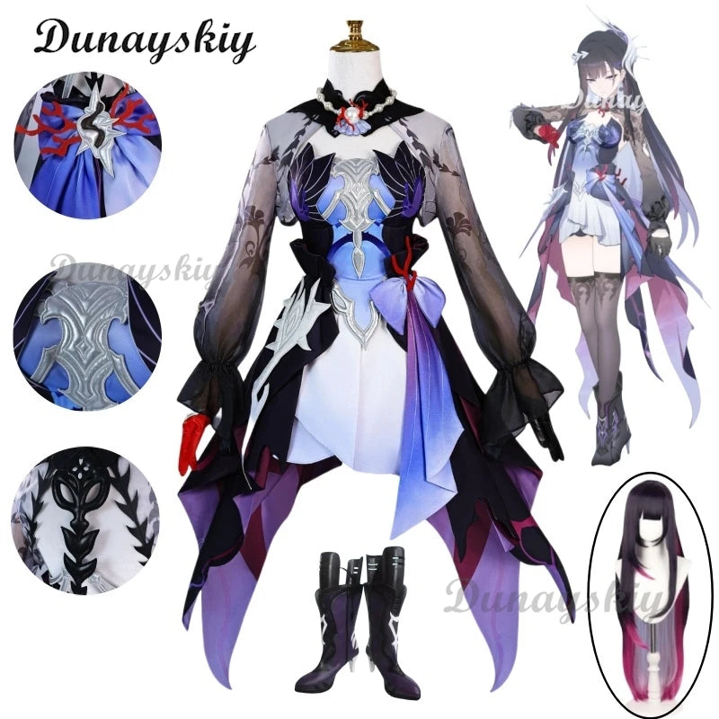 Hysilens Honkai Star Rail Hysilens Cosplay Costume Anime Long Mixed Wig Props Halloween Party for Women Girls Carnival