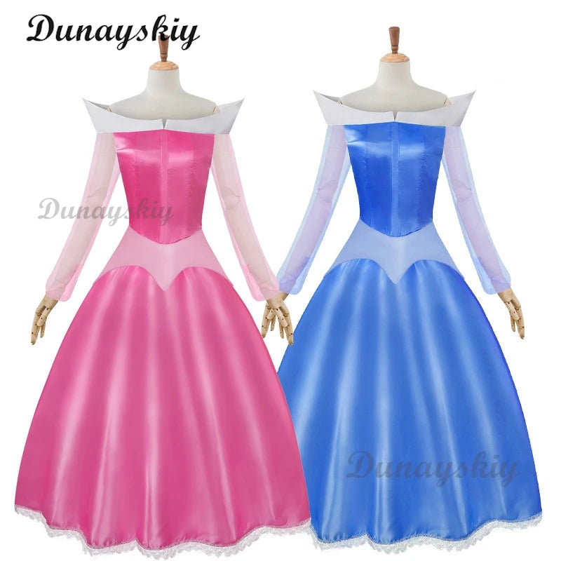 Halloween adult sleeping beauty blue dress Princess Aurora pink dress costume deluded stage dress S- XL accept custom order
