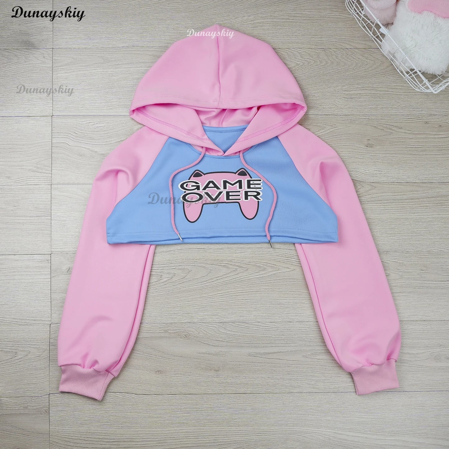 Game Over Anime Girl Pink Blue Short Hoodie Crop Top Long Sleeve Halloween Cosplay Costume Underwear Nightgown Student Outfits