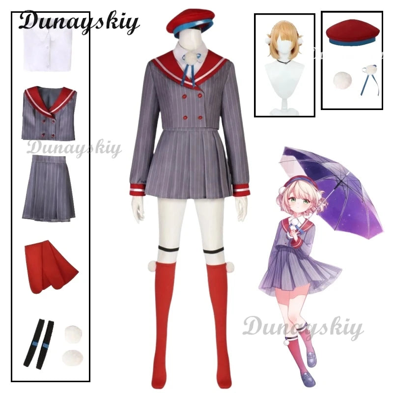 VTuber hololive Shigure Ui JK Uniform Cosplay Costume Women Cute Dress Hat Headwear Halloween Carnival Suit Fancy Anime Outfits