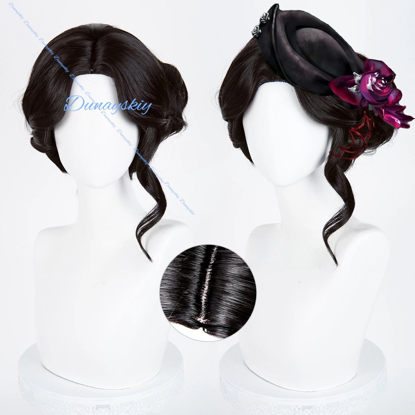 Game Identity V Doctor Emily Dyer Cosplay Wig - Black Updo Style, Premium Quality + Free Cap - Perfect for Cosplay Events