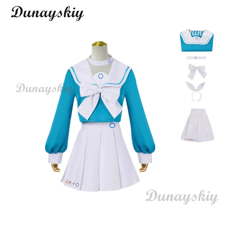 Blue Archive Arona Game Cosplay Costume Blue JK School Sailor Uniform Wig Headwear Halo Shoes Halloween For Women Girls