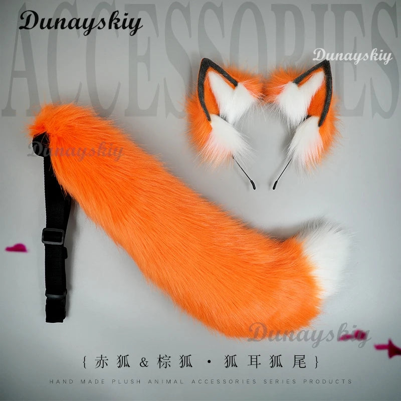 New Orange Fox Ear Beast Tail Wolf King Ear Cat Ear Headband Custom COSPLAY Hand Made LOL Golden Fox Ears Anime Hair Accessories