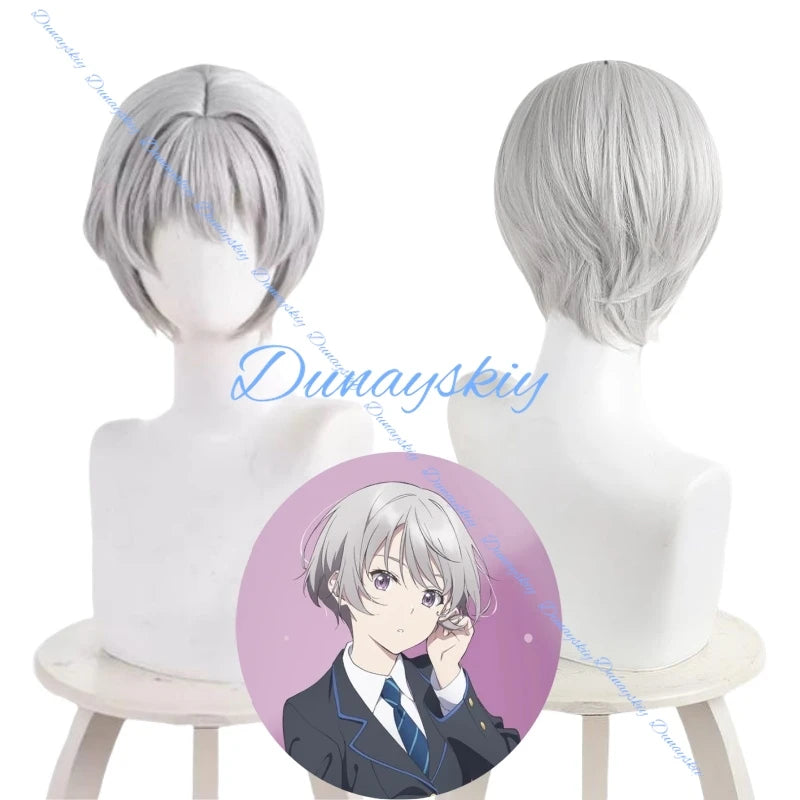 Anime Chitose Is in The Ramune Bottle Yuuko Hiiragi Cosplay Wig Long Blond Hair Blue Ribbon Halloween Party Prop