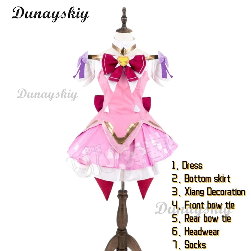 Cosersea Magical Girl Juno Cosplay Costume Wig Magical Girl Juno Role Play Halloween Women Pink Dress Carnival Party Outfit