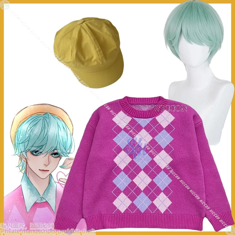 Baby Saja Boys Cosplay Costume Wig Anime Movie Kpop Demon Jirai Kei Boy Pink Retro Wool Knitted 코스프레 Kawaii Cute Lovely Sweater