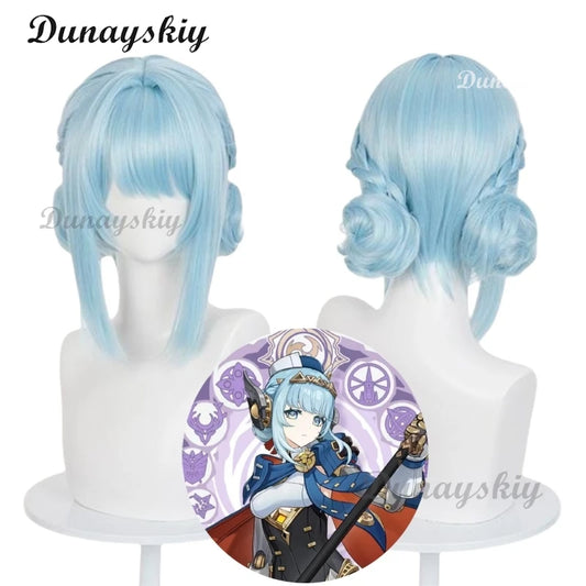 Genshin Impact Ineffa Cosplay Wig Light Blue Double Braid Bun Hair Wigs For Women Gilrs Vanilla Planifolia Carnival Free Wig Cap