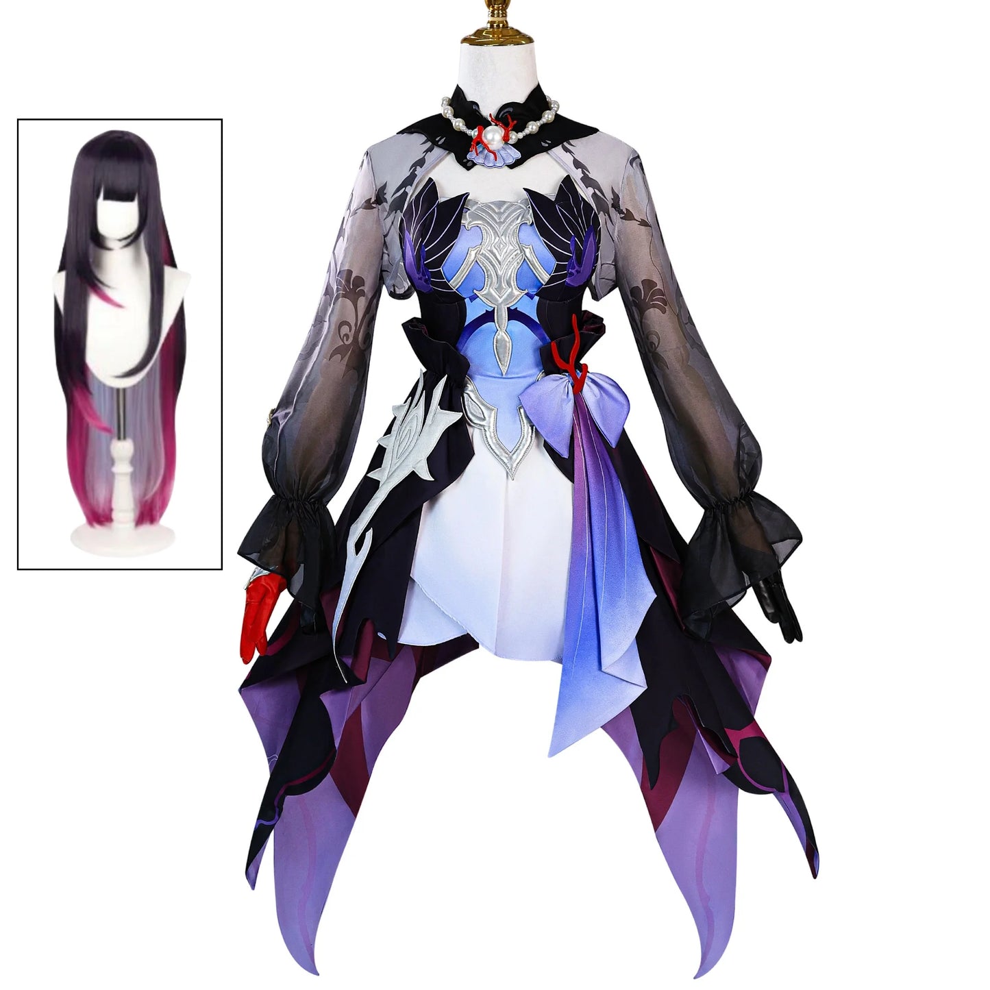 Hysilens Honkai Star Rail Hysilens Cosplay Costume Anime Long Mixed Wig Props Halloween Party for Women Girls Carnival