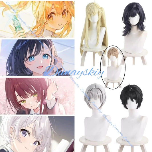 Anime Chitose Is in The Ramune Bottle Yuuko Hiiragi Cosplay Wig Long Blond Hair Blue Ribbon Halloween Party Prop