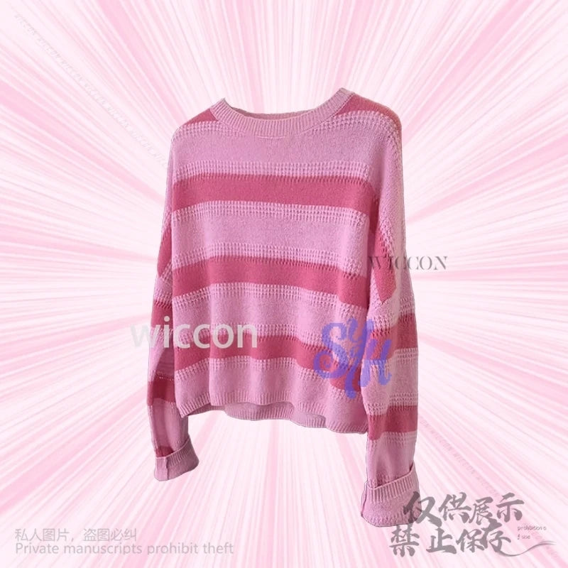 Kpop Group Idol Anime Demon Saja Boy Baby Cosplay Costume Pink Stripe Uniform Lovely Kawaii Jirai Kei Suit Wigs Halloween Party