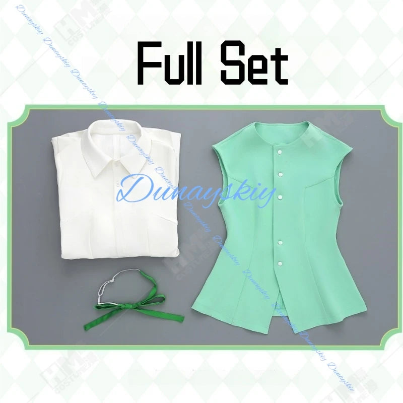 Sakura Game Cosplay Costume Wig School Uniform Anime Green Dress Clothe Halloween Costumes For Women Man Full Set