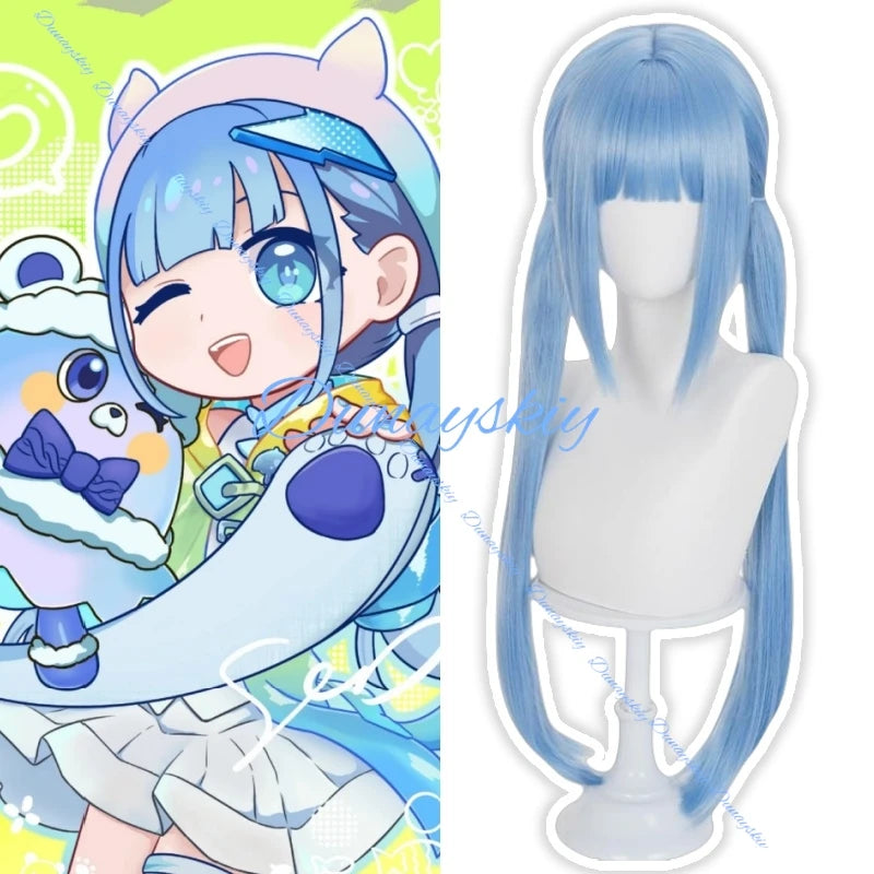 Game Honkai: Nexus Anima Cosplay Wig Prop Costume Blue Long Double Ponytails Wigs Kawaii Jirai Kei Girls Head Halloween