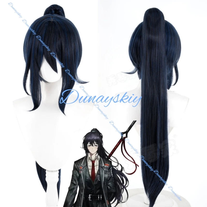Game Limbus Company Hong Lu Cosplay Wig 80cm Dark Blue Grey Wigs For Women Men Cosplay Anime Hair Halloween
