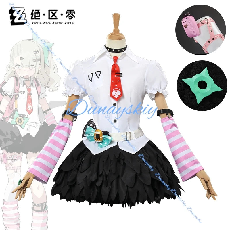 Zenless Zone Zero Chinatsu Remiel Cosplay Costume Wig Shirt Skirt Hairpins Ear Clips For Women Girls Angels of Delusion Carnival