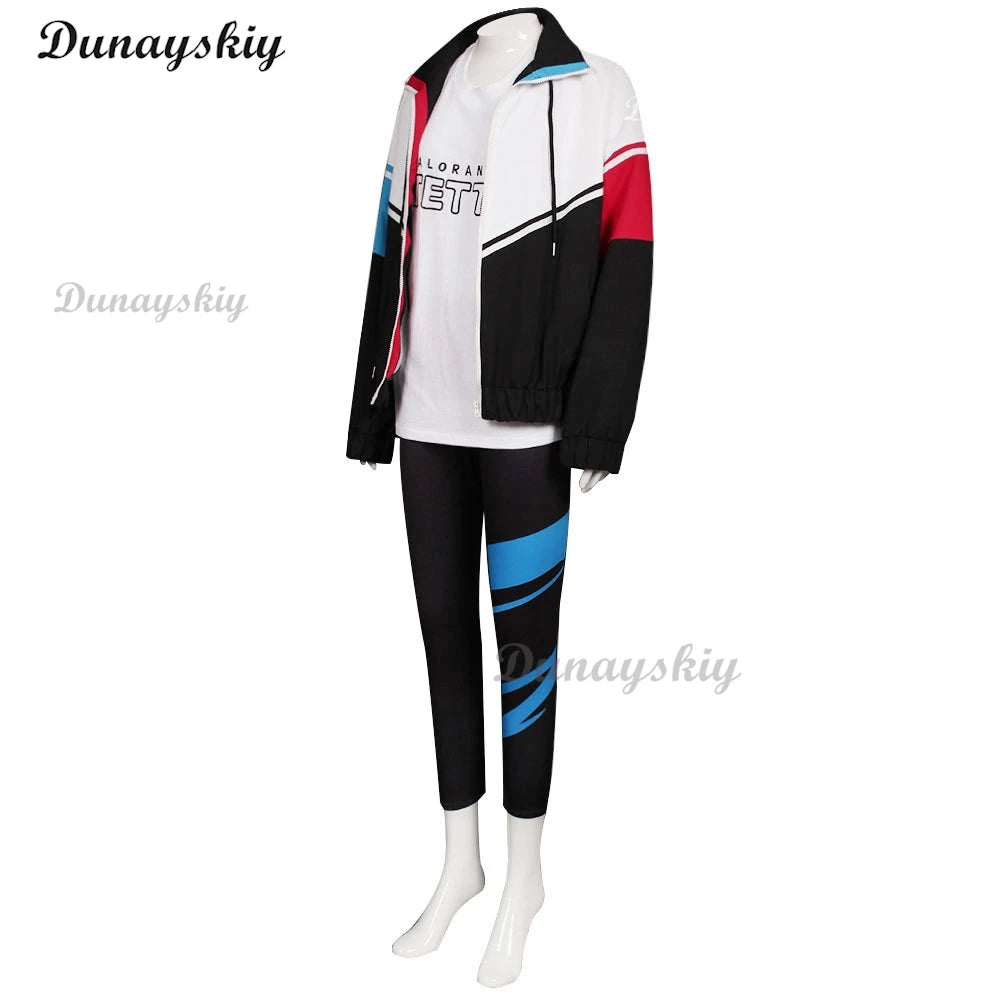 Game Valorant Jett Cosplay Costume wig White Jacket Coat T-shirt Outfits Adult Men women Halloween Carnival Suit