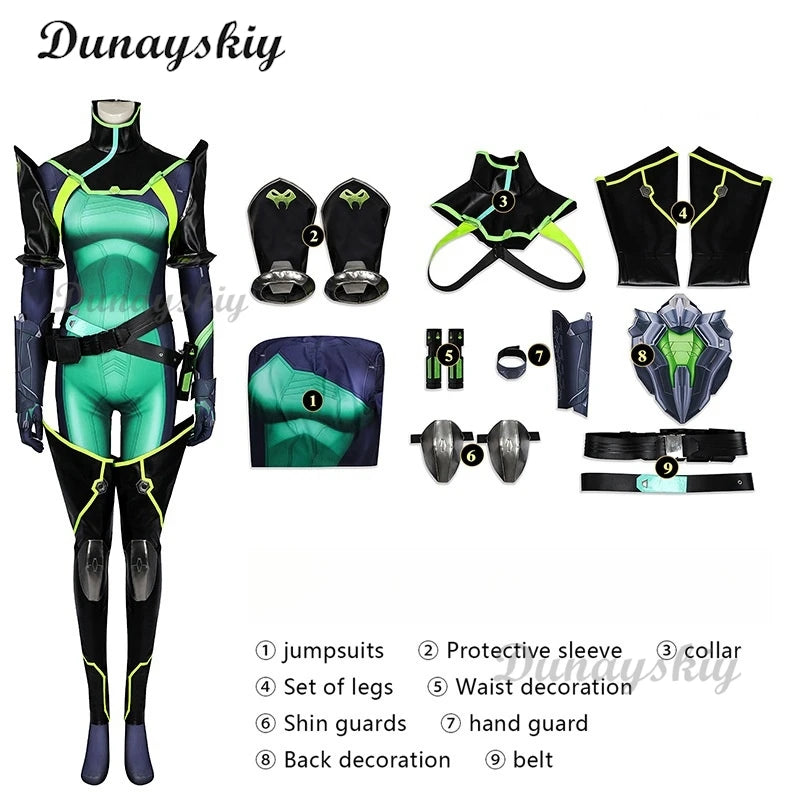 Viper Venomous Snake Cosplay Costume Game VALORANT 3D Mask Printed Shoes Tight Fitting Clothing Anime Halloween Party Customized