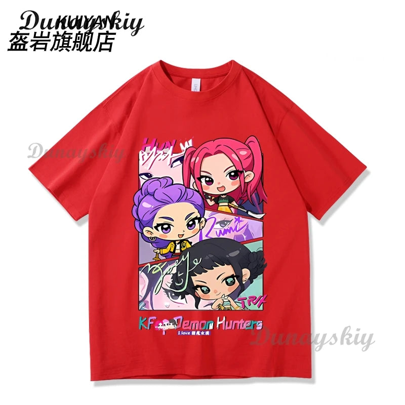 KPop Demon Hunters Cosplay T-shirt Wig Costume Superstar Rumi Mira Zoe Daily Black White Printed Top For Women Girls Clothing