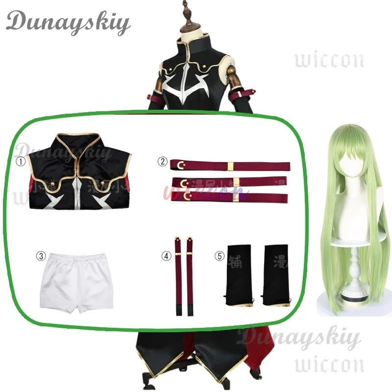 Code Geass CC Cosplay Costume Witch Black Queen C.C. Uniform Wig Suit Anime Halloween Carnival Full Set Anime Party Dress