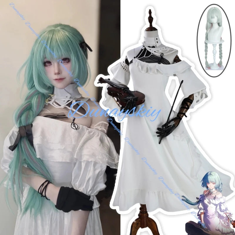 Anime Game Wuthering Waves Phrolova Suit Gorgeous White Dress Uniform Cosplay Costume Wig Halloween Party Outfit Women