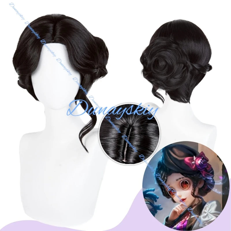 Game Identity V Doctor Emily Dyer Cosplay Wig - Black Updo Style, Premium Quality + Free Cap - Perfect for Cosplay Events
