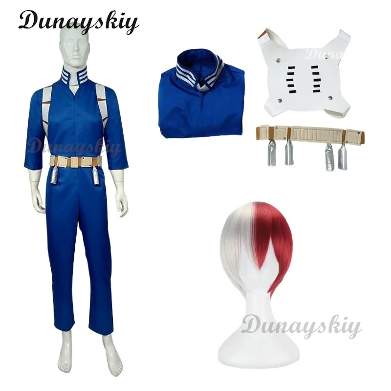 Todoroki Shoto Anime Cosplay Costume Jumpsuits Straps Prop Belt Wig Halloween Party Play Clothing for Woman Man