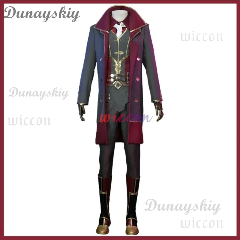 Game LOL Arcane Silco Cosplay Costume Anime Military Uniform Trench Coat Boot Wig Adult Man Halloween Christmas Party Suit
