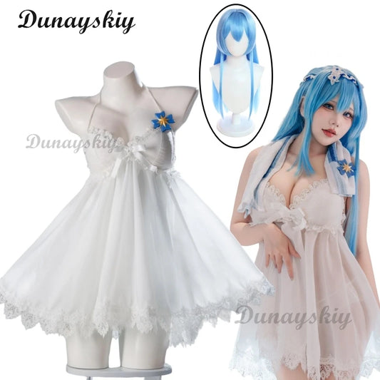 NIKKE：The Goddess of Victory Helm After Bath Sexy White Sleeping Dress Cosplay Costume Wig Halloween Carnival Sweet Dress Women