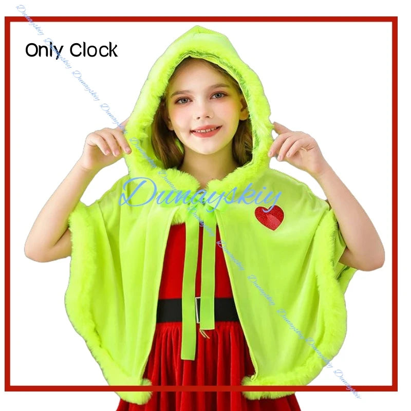 Kids Themed Christmas Costume Dress Green Cape Red Dress Style Santa Children Clothing Christmas Party Outfit costume