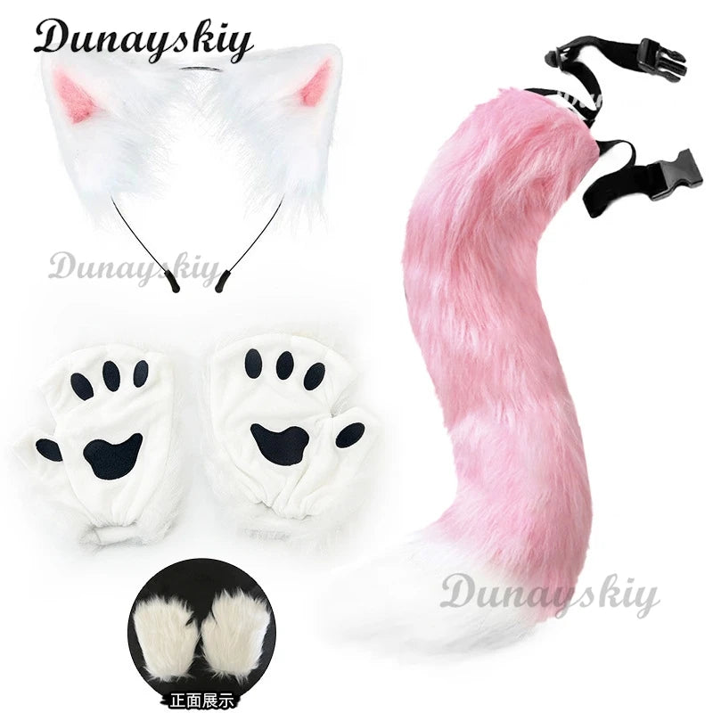 Electric Faux Furs Foxes Costume Headband Artificial Animal Tail Children Adult Halloween Party Cosplay Dress Up Tail Hairband