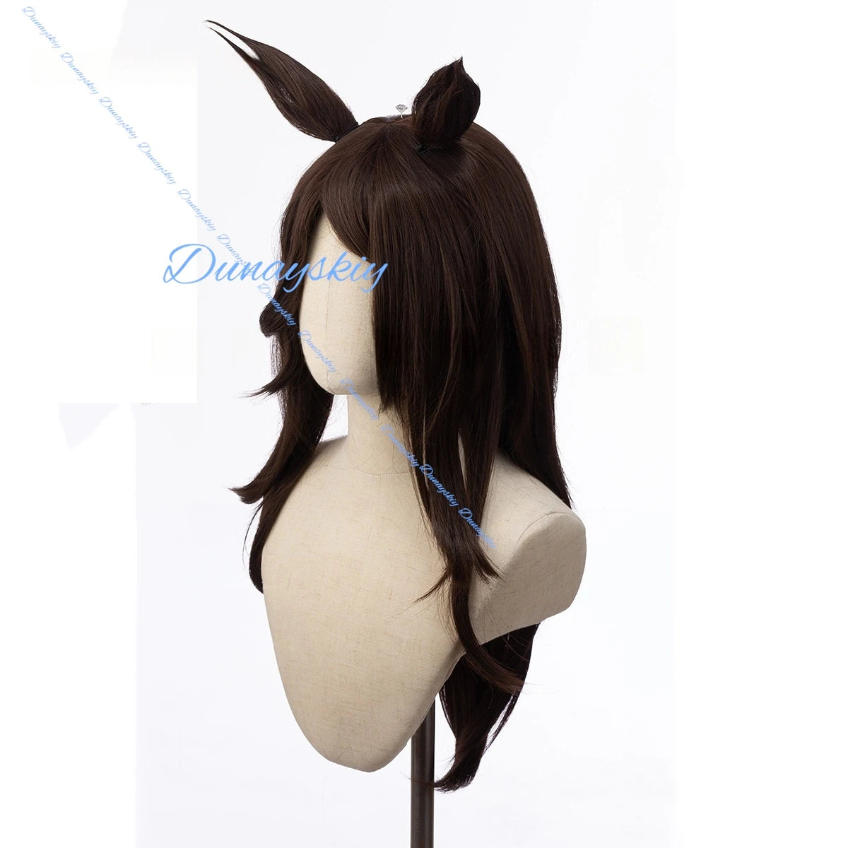 Anime Game Umamusume Pretty Derby Rice Shower Cosplay Wig Small Hat Headwear Roleplay Dark Brown Hair Ears and Tail Party Props