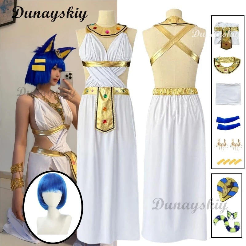 Ankha Cosplay Costumes Egyptian Queen Dresses Game Animal Crossing Role Play Uniform Halloween Carnival Dressing For Women