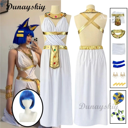 Ankha Cosplay Costumes Egyptian Queen Dresses Game Animal Crossing Role Play Uniform Halloween Carnival Dressing For Women