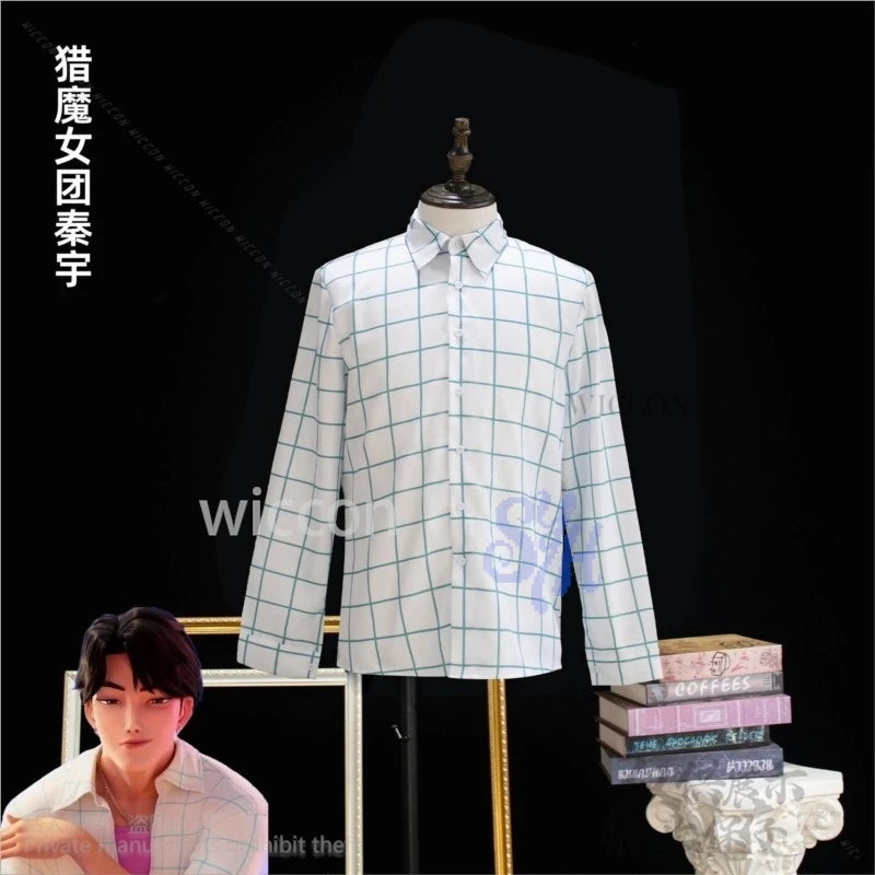 Kpop Demon Saja Boys Soda Pop Uniform Cosplay Jinu Anime Costume Fashion Handsome Korea Idol Retro Plaid Long Sleeve Shirt 코스프레