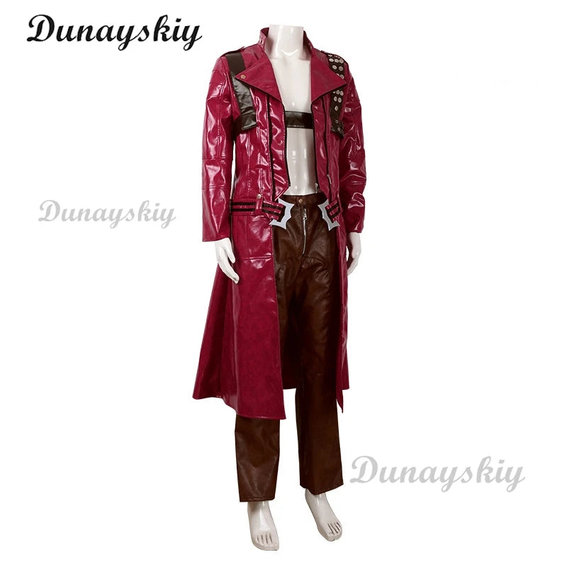 Game Devil Cos May Cry 3 Dante Red Long Poncho Cosplay Costumes Wig Pant Necklace Uniforms Jacket Halloween Carnival