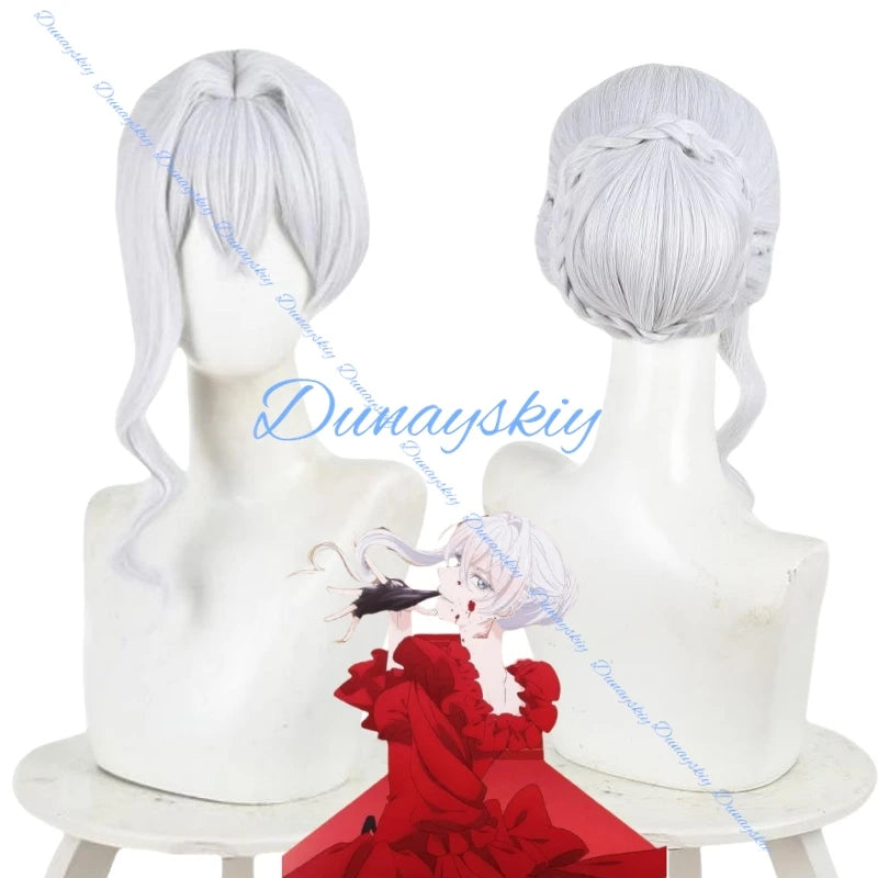 Scarlet El Vandimion Cosplay Costume Wig Earing Red Dress Anime May I Ask for One Final Thing Ice Rose Halloween Party