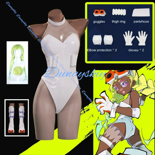 Gunsmith Bitchhh Cosplay Costume Wig Shoe cover Anime New Panty Stocking with Garterbelt White Bodysuit Glasses Halloween Party