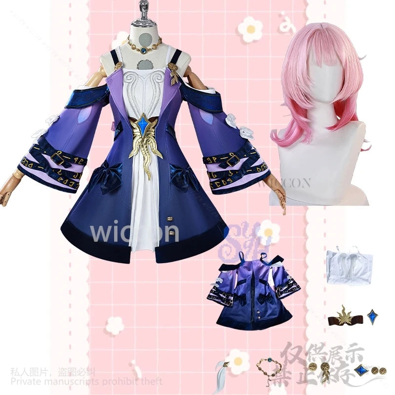 Game Honkai Star Rail Cyrene Cosplay Costume Deep Purple Mini Dress Kawaii Japanese Girls Pink Jirai Kei Wigs Halloween Party