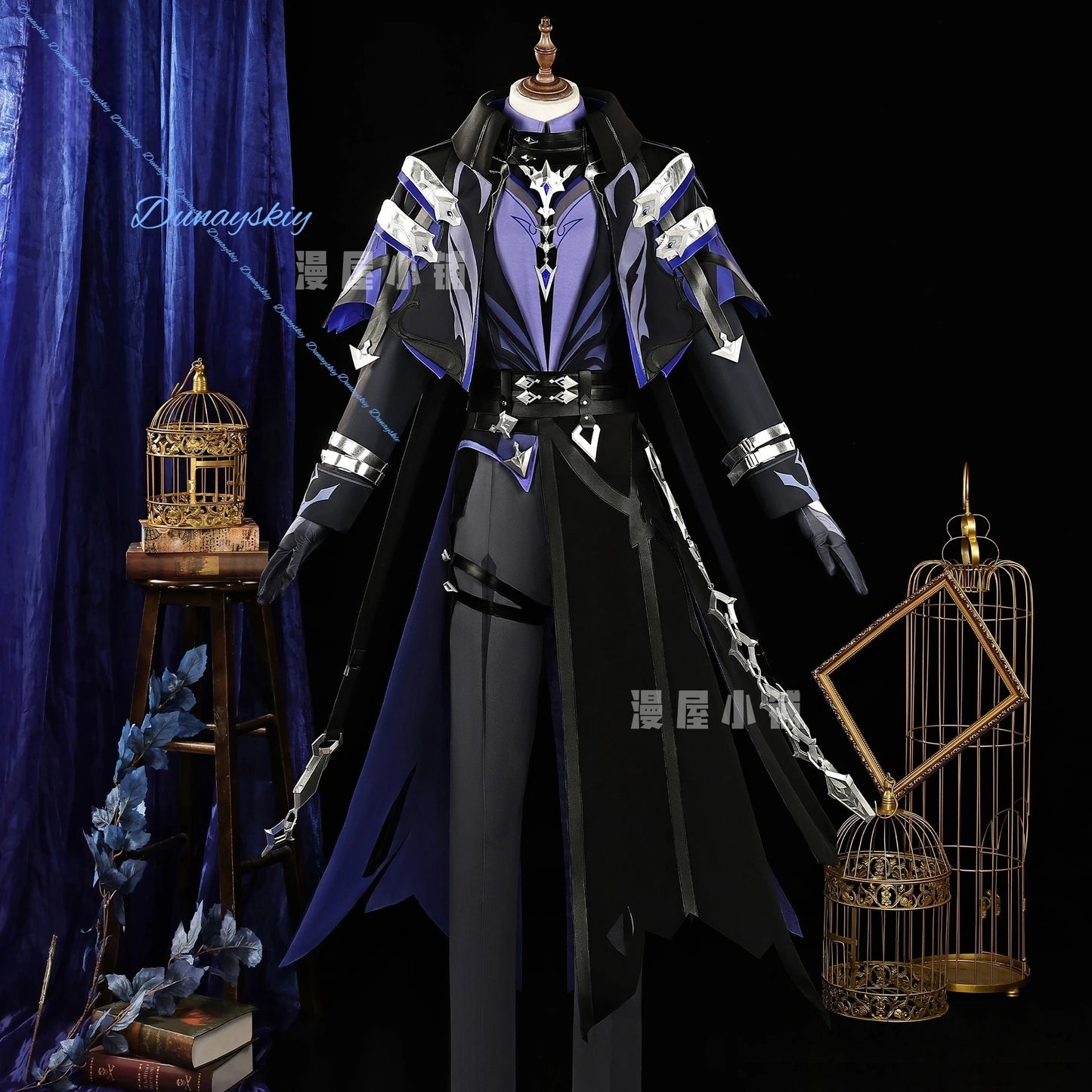 Genshin Impact Flins Cosplay Costume Wig Black Suits Coat Props Full Set Outfit UniformKyryll Chudomirovich Halloween Carnival